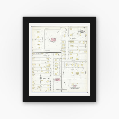 Old map wall art mockup — black gallery frame with white mat — Sanborn Fire Insurance Map from Virden, Macoupin County, Illinois (1914), Sheet #0007