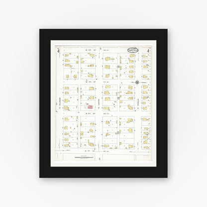 Old map wall art mockup — black gallery frame with white mat — Sanborn Fire Insurance Map from Fairfield, Wayne County, Illinois (1923), Sheet #0004