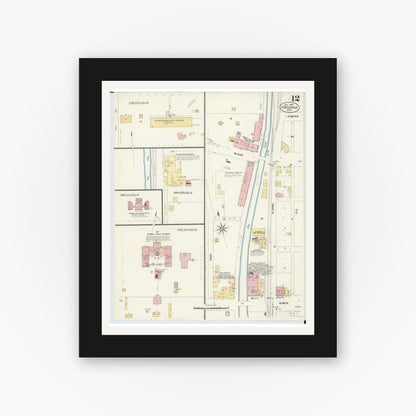 Old map wall art mockup — black gallery frame with white mat — Sanborn Fire Insurance Map from Circleville, Pickaway County, Ohio (1907), Sheet #0012