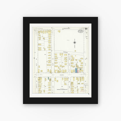 Old map wall art mockup — black gallery frame with white mat — Sanborn Fire Insurance Map from Olean, Cattaraugus County, New York (1909), Sheet #0010