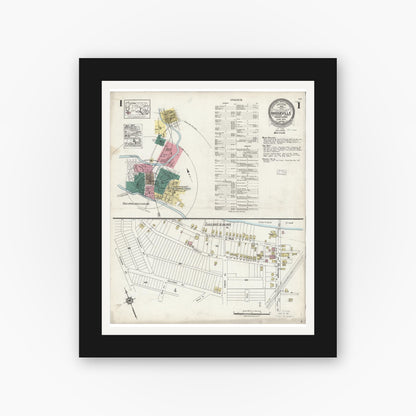 Old map wall art mockup — black gallery frame with white mat — Sanborn Fire Insurance Map from Bridgeville, Allegheny County, Pennsylvania (1924) - Complete Map Set