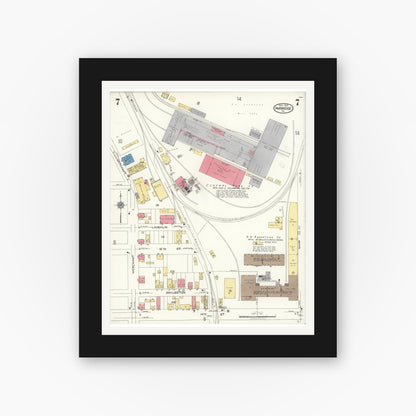 Old map wall art mockup — black gallery frame with white mat — Sanborn Fire Insurance Map from Ambridge, Beaver County, Pennsylvania (1923), Sheet #0007