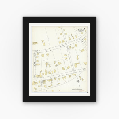 Old map wall art mockup — black gallery frame with white mat — Sanborn Fire Insurance Map from Stamford, Delaware County, New York (1912), Sheet #0005