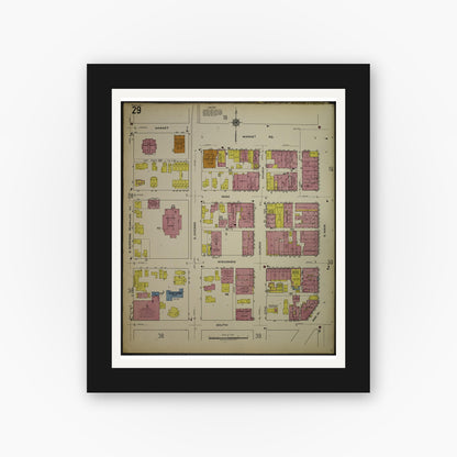 Old map wall art mockup — black gallery frame with white mat — Sanborn Fire Insurance Map from Kenosha, Kenosha County, Wisconsin. (1918), Sheet 33