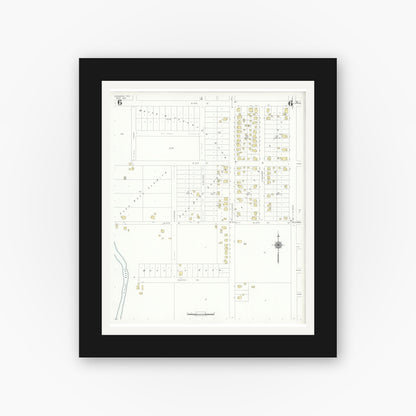 Old map wall art mockup — black gallery frame with white mat — Sanborn Fire Insurance Map from Pasadena, Harris County, Texas (1940), Sheet #0006