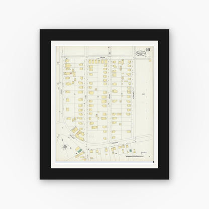 Old map wall art mockup — black gallery frame with white mat — Sanborn Fire Insurance Map from Everett, Middlesex County, Massachusetts (1897), Sheet #0010