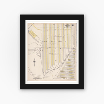 Old map wall art mockup — black gallery frame with white mat — Sanborn Fire Insurance Map from Virginia, Saint Louis County, Minnesota (1921), Sheet #0018
