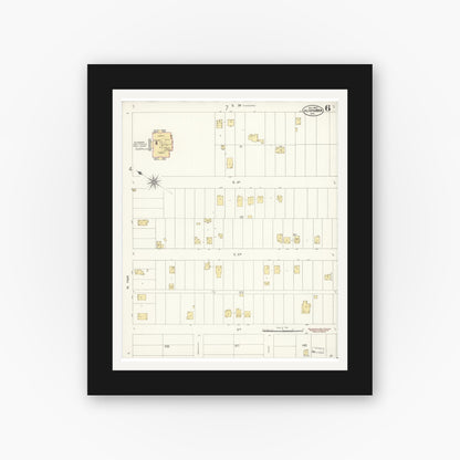 Old map wall art mockup — black gallery frame with white mat — Sanborn Fire Insurance Map from Alhambra, Los Angeles County, California (1907), Sheet #0006