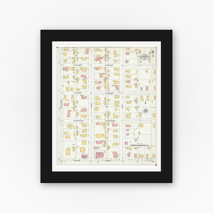 Old map wall art mockup — black gallery frame with white mat — Sanborn Fire Insurance Map from Mount Vernon, Knox County, Ohio (1903), Sheet #0003