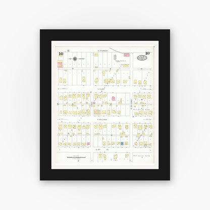 Old map wall art mockup — black gallery frame with white mat — Sanborn Fire Insurance Map from Moberly, Randolph County, Missouri (1923), Sheet #0010