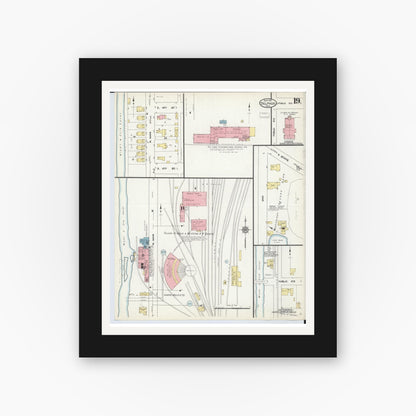 Old map wall art mockup — black gallery frame with white mat — Sanborn Fire Insurance Map from Delphos, Van Wert And Allen Counties, Ohio (1911), Sheet #0019
