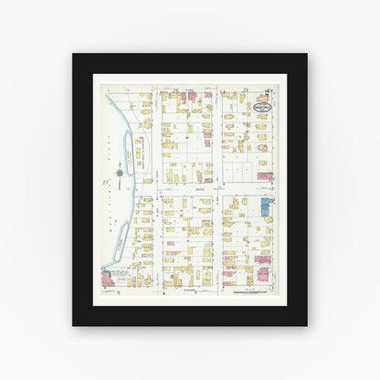 Old map wall art mockup — black gallery frame with white mat — Sanborn Fire Insurance Map from Manitowoc, Manitowoc County, Wisconsin (1919), Sheet #0002