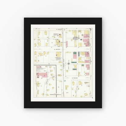 Old map wall art mockup — black gallery frame with white mat — Sanborn Fire Insurance Map from Shelby, Cleveland County, North Carolina (1909), Sheet #0005