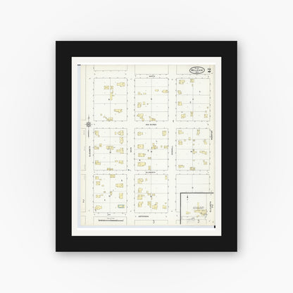 Old map wall art mockup — black gallery frame with white mat — Sanborn Fire Insurance Map from Bellevue, Eaton County, Michigan (1911), Sheet #0002