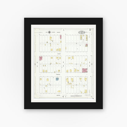 Old map wall art mockup — black gallery frame with white mat — Sanborn Fire Insurance Map from Plainview, Hale County, Texas (1910), Sheet #0002
