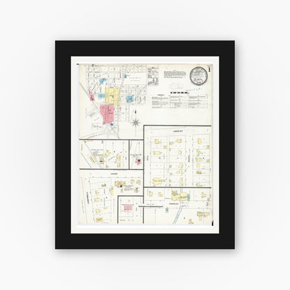 Old map wall art mockup — black gallery frame with white mat — Sanborn Fire Insurance Map from Oelwein, Fayette County, Iowa (1897) â€” Complete Set