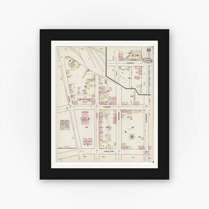 Old map wall art mockup — black gallery frame with white mat — Sanborn Fire Insurance Map from Holyoke, Hampden County, Massachusetts (1884), Sheet #0016