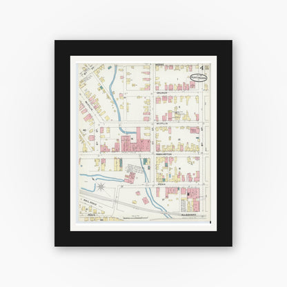 Old map wall art mockup — black gallery frame with white mat — Sanborn Fire Insurance Map from Huntingdon, Huntingdon County, Pennsylvania (1891), Sheet #0004