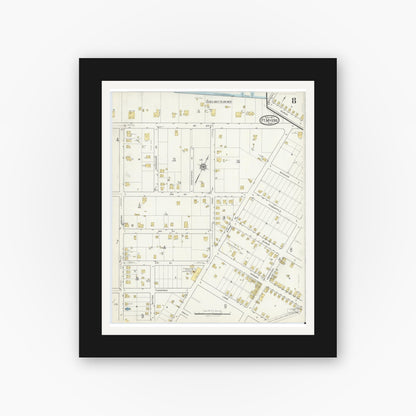 Old map wall art mockup — black gallery frame with white mat — Sanborn Fire Insurance Map from Fort Myers, Lee County, Florida (1917), Sheet #0008