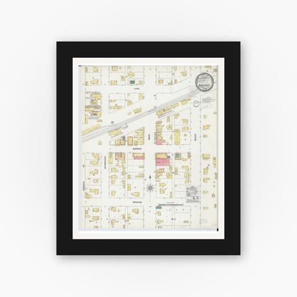 Old map wall art mockup — black gallery frame with white mat — Sanborn Fire Insurance Map from Bancroft, Shiawassee County, Michigan (1899), Sheet #0001