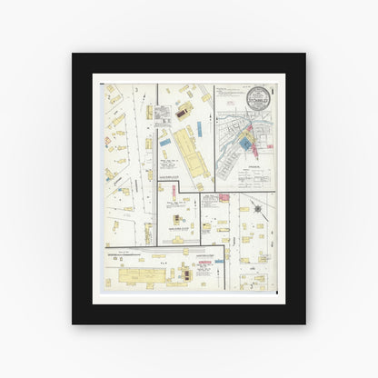 Old map wall art mockup — black gallery frame with white mat — Sanborn Fire Insurance Map from Saint Charles, Saginaw County, Michigan (1911) - Complete Map Set