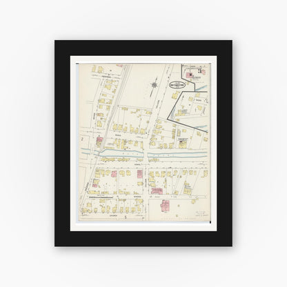Old map wall art mockup — black gallery frame with white mat — Sanborn Fire Insurance Map from Newcomerstown, Tuscarawas County, Ohio (1915), Sheet #0003