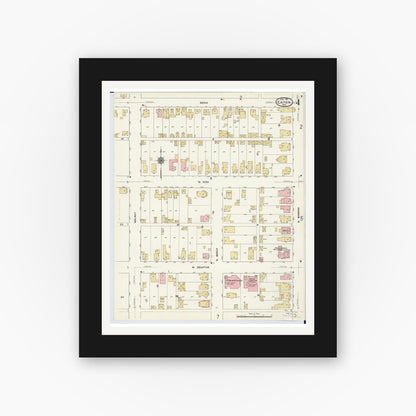 Old map wall art mockup — black gallery frame with white mat — Sanborn Fire Insurance Map from Eaton, Preble County, Ohio (1911), Sheet #0004
