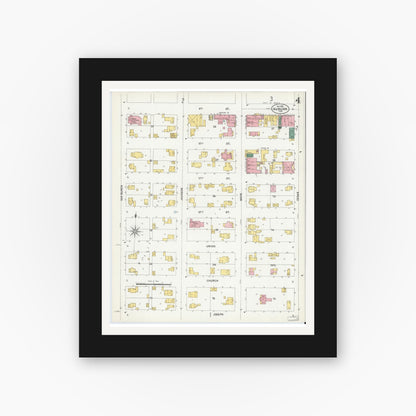 Old map wall art mockup — black gallery frame with white mat — Sanborn Fire Insurance Map from Auburn, De Kalb County, Indiana (1901), Sheet #0004