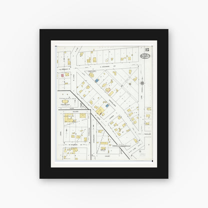 Old map wall art mockup — black gallery frame with white mat — Sanborn Fire Insurance Map from Boyne City, Charlevoix County, Michigan (1919), Sheet #0015