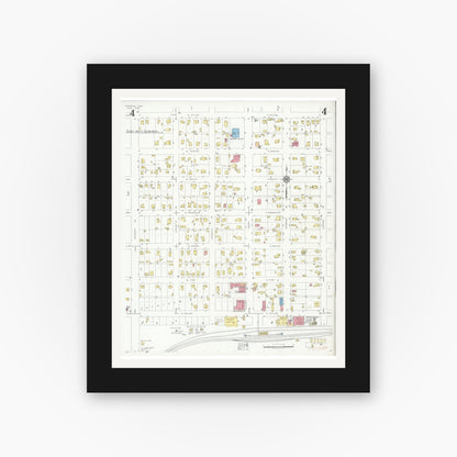 Old map wall art mockup — black gallery frame with white mat — Sanborn Fire Insurance Map from Marengo, Iowa County, Iowa (1933), Sheet #0004