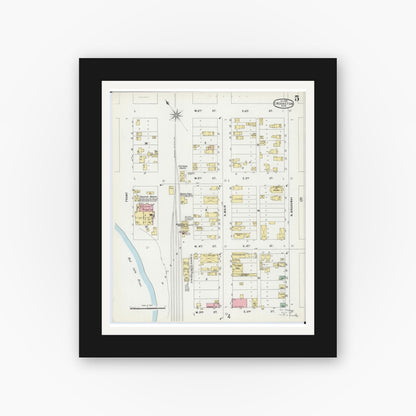 Old map wall art mockup — black gallery frame with white mat — Sanborn Fire Insurance Map from Crookston, Polk County, Minnesota (1896), Sheet #0005