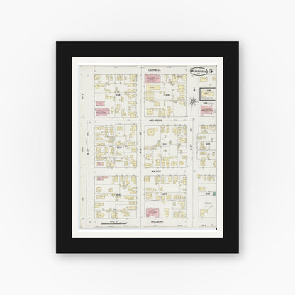 Old map wall art mockup — black gallery frame with white mat — Sanborn Fire Insurance Map from Wilmington, New Hanover County, North Carolina (1889), Sheet #0005