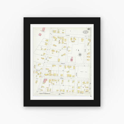 Old map wall art mockup — black gallery frame with white mat — Sanborn Fire Insurance Map from Clinton, Worcester County, Massachusetts (1904), Sheet #0021