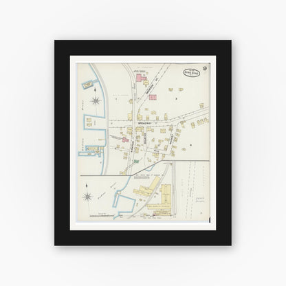 Old map wall art mockup — black gallery frame with white mat — Sanborn Fire Insurance Map from Sing Sing, Westchester County, New York (1891), Sheet #0009