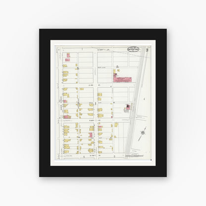 Old map wall art mockup — black gallery frame with white mat — Sanborn Fire Insurance Map from Watsontown, Northumberland County, Pennsylvania (1921), Sheet #0003