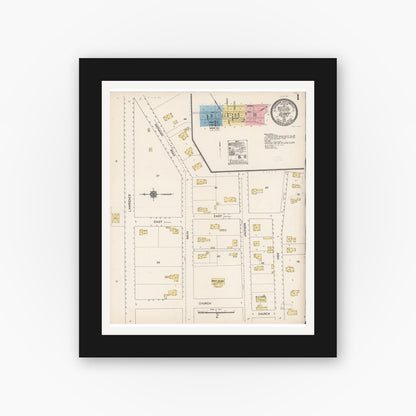Old map wall art mockup — black gallery frame with white mat — Sanborn Fire Insurance Map from Quincy, Plumas County, California (1912) - Complete Map Set