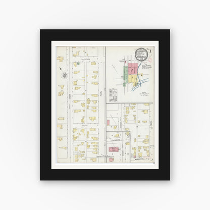 Old map wall art mockup — black gallery frame with white mat — Sanborn Fire Insurance Map from Schuylerville, Saratoga County, New York (1895) - Complete Map Set