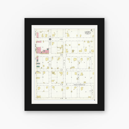 Old map wall art mockup — black gallery frame with white mat — Sanborn Fire Insurance Map from Cooper, Delta County, Texas (1909), Sheet #0004