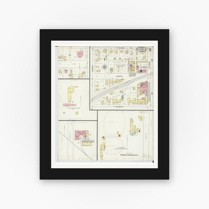 Old map wall art mockup — black gallery frame with white mat — Sanborn Fire Insurance Map from Fostoria, Seneca, Hancock, And Wood Counties, Ohio (1896), Sheet #0008