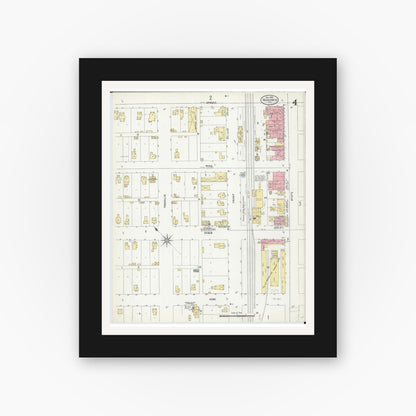 Old map wall art mockup — black gallery frame with white mat — Sanborn Fire Insurance Map from Nokomis, Montgomery County, Illinois (1906), Sheet #0004