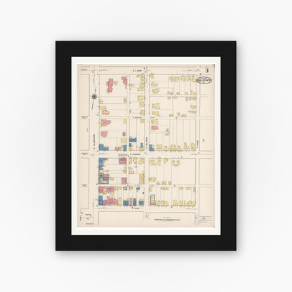 Old map wall art mockup — black gallery frame with white mat — Sanborn Fire Insurance Map from Bellefonte, Centre County, Pennsylvania (1922), Sheet #0003
