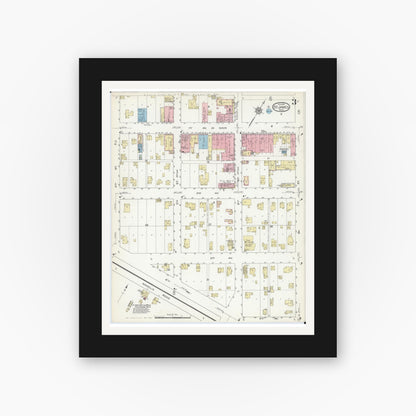 Old map wall art mockup — black gallery frame with white mat — Sanborn Fire Insurance Map from Saint James, Watonwan County, Minnesota (1914), Sheet #0003