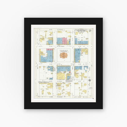 Old map wall art mockup — black gallery frame with white mat — Sanborn Fire Insurance Map from Georgetown, Williamson County, Texas (1916), Sheet #0002