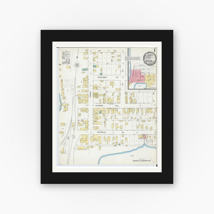 Old map wall art mockup — black gallery frame with white mat — Sanborn Fire Insurance Map from Republic, Marquette County, Michigan (1892) - Complete Map Set