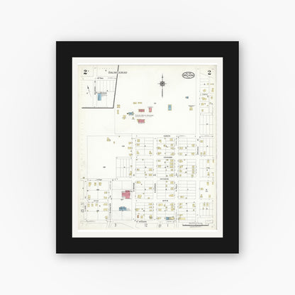 Old map wall art mockup — black gallery frame with white mat — Sanborn Fire Insurance Map from Arcadia, DeSoto County, Florida (1923), Sheet #0002