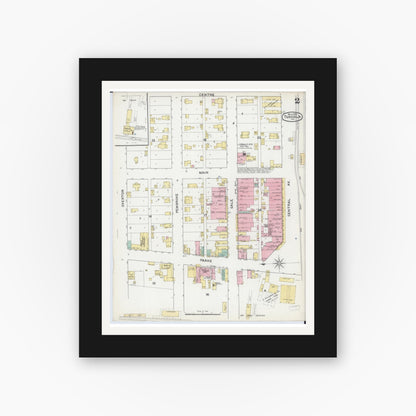 Old map wall art mockup — black gallery frame with white mat — Sanborn Fire Insurance Map from Tuscola, Douglas County, Illinois (1892), Sheet #0002