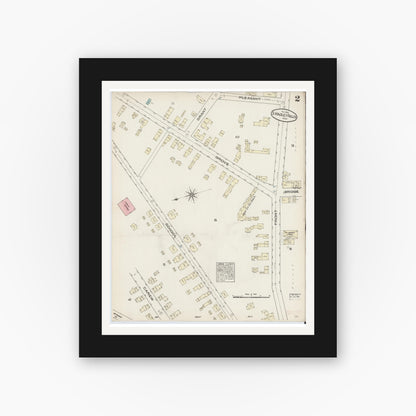 Old map wall art mockup — black gallery frame with white mat — Sanborn Fire Insurance Map from South Hadley Falls, Hampshire County, Massachusetts (1884), Sheet #0002