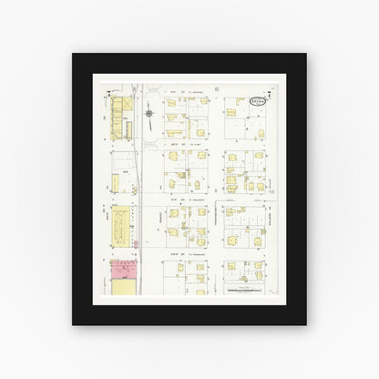 Old map wall art mockup — black gallery frame with white mat — Sanborn Fire Insurance Map from Bryan, Brazos County, Texas (1925), Sheet #0007