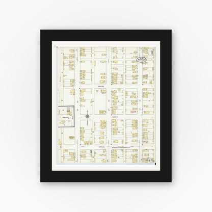 Old map wall art mockup — black gallery frame with white mat — Sanborn Fire Insurance Map from Dennison, Tuscarawas County, Ohio (1909), Sheet #0002