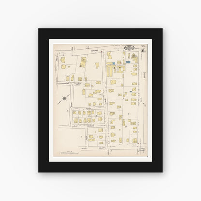Old map wall art mockup — black gallery frame with white mat — Sanborn Fire Insurance Map from Framingham, Middlesex County, Massachusetts (1922), Sheet #0006